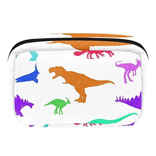 Bunte Dinosaurier-Make-up-Tasche, niedlicher Kulturbeutel, Reißverschluss, Reise-Kosmetik-Organizer für Damen und Mädchen, Mehrfarbig 1, Einheitsgröße, Kosmetikkoffer von siawadeky