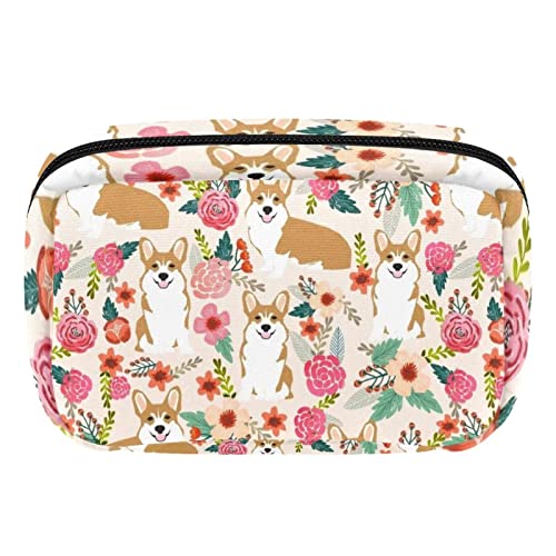 Corgi Kosmetiktasche mit Blumenmuster, niedlicher Kulturbeutel mit Reißverschluss, Reise-Kosmetik-Organizer für Damen und Mädchen, Mehrfarbig 1, Einheitsgröße, Kosmetikkoffer von siawadeky