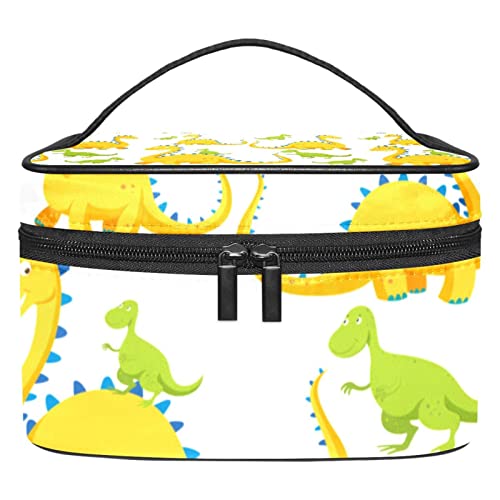 Große Make-up-Tasche, Reise-Kosmetiktasche, Make-up-Tasche, Organizer für Damen und Mädchen, tragbare Aufbewahrungsbürsten, Kulturbeutel, langlebig, wasserdicht, niedliches Cartoon-Dinosaurier-Muster von siawadeky