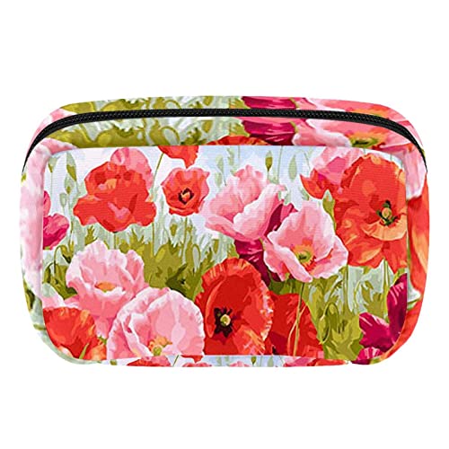 Kosmetiktasche mit roten Mohnblumen, niedlicher Kulturbeutel, Reißverschluss, Reise-Kosmetik-Organizer für Damen und Mädchen, Mehrfarbig 1, Einheitsgröße, Kosmetikkoffer von siawadeky