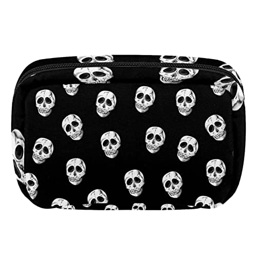 Make-up-Tasche mit Totenkopf-Muster, niedlicher Kulturbeutel, Reißverschluss, Reise-Kosmetik-Organizer für Damen und Mädchen, Violett, Mehrfarbig 6, Einheitsgröße, Kosmetikkoffer von siawadeky