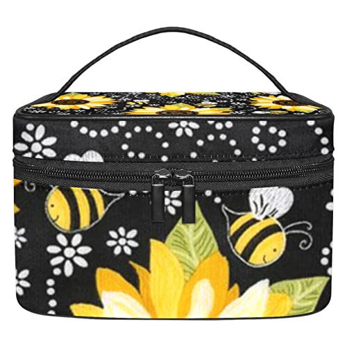 Reise-Make-up-Tasche, große Kosmetiktasche, Make-up-Tasche, Organizer für Damen und Mädchen, tragbare Aufbewahrungsbürsten, Kulturbeutel, Sonnenblumen-Muster, Bunt 6, 22.5x15x13.8cm/8.9x5.9x5.4in von siawadeky