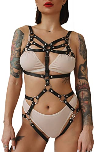 sigando Damen Punk Leder Body Harness Brustgurte Taille Bein Caged Lingerie Strumpfband von sigando