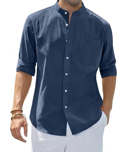 siliteelon Sommerhemd für Herren Stehkragen Langarm Strandhemd Bequem Leinenhemd Freizeit Wochenende Party Raves Shirts Marineblau 3XL siliteelon Sommerhemd für Herren Stehkragen Langarm Strandhemd Bequem Leinenhemd Freizeit Wochenende Party Raves Shirts Marineblau 3XL von siliteelon