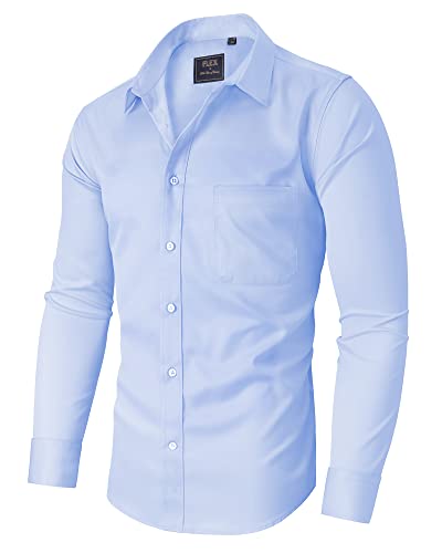 siliteelon Herren Hemd Blau Regular Fit Langarm Herrenhemden Freizeithemd Regular Businesshemd elastiscer Musterhemd-L von siliteelon