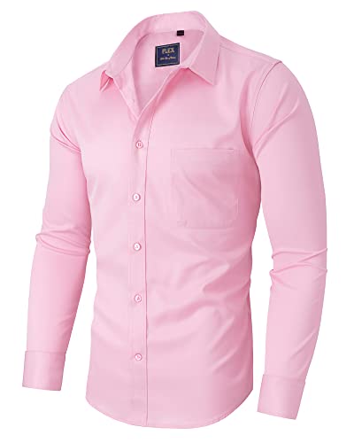 siliteelon Herren Hemd Rosa Männer Langarmhemd Männer Freizeithemd Premium Regular Fit Mit Taschen Baumwolle -2XL von siliteelon
