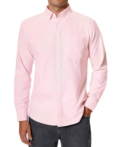 siliteelon Herren Hemden Langarm Rosa Oxford Hemden Freizeit Regular Fit Buelfrei Business Hemd Faltenfrei Hemd mit Tasche,S von siliteelon