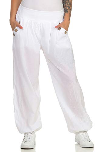 Damen Hose Pumphose Aladinhose Sommerhose Uni Strandhose Pluderhose Haremshose Freizeithose 401 (34-40, Weiß) von simaranda