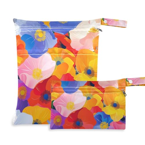 siphylline Wasserdichte Baby-Nasstasche, 2 Stück, Wickeltasche, unverzichtbare Gegenstände mit Griffen für Fitnessstudio, Yoga, bunte Blumen, hell siphylline Wasserdichte Baby-Nasstasche, 2 Stück, Wickeltasche, unverzichtbare Gegenstände mit Griffen für Fitnessstudio, Yoga, bunte Blumen, hell von siphylline