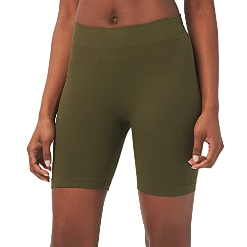 sissycos Damen Leggings Kurz, 2-in-1-Laufhose High Waist Radsport-Shorts, Sanft Nahtlose Sportshorts für Fitness Yoga Sweatpants 1/2（Olivgrün,XS-S） von sissycos