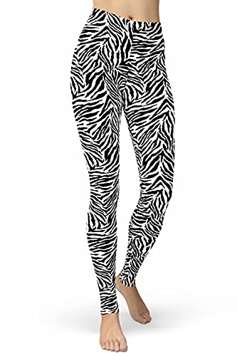 sissycos Damen Leopardenmuster Leggings Hohe Taille, Sanft Elastisch Jogginghose Strumpfhosen Lang(Tier Leggings Zebra,M) von sissycos