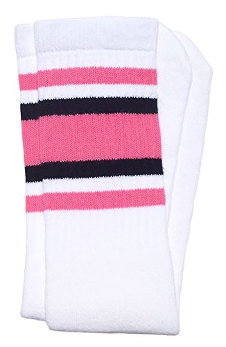 Skater Socken 55,9 cm kniehohe Schlauchsocken, Weiß/BubbleGum pink-schwarze Streifen Stil 4, 18 Jahre Skater Socken 55,9 cm kniehohe Schlauchsocken, Weiß/BubbleGum pink-schwarze Streifen Stil 4, 18 Jahre von skatersocks