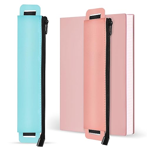 skytowards 2 Stück Notizbuch Stifthalter stifteetui mit Gummiband Federmäppchen Bleistifthalter Pen Loop PU Stiftschlaufe mit Elastisch Band Stiftetasche Federtasche für Tagebuch Planer (Rosa&Blau) von skytowards