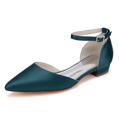 Damen Flache Absatz Ballerina Schuhe Schnürung Hochzeitsschuhe Für Braut Geschlossene Zehen Satin Partei Abschlussball Kleid Sandalen,Navy Blue,42 EU Damen Flache Absatz Ballerina Schuhe Schnürung Hochzeitsschuhe Für Braut Geschlossene Zehen Satin Partei Abschlussball Kleid Sandalen,Navy Blue,42 EU von smlekwc