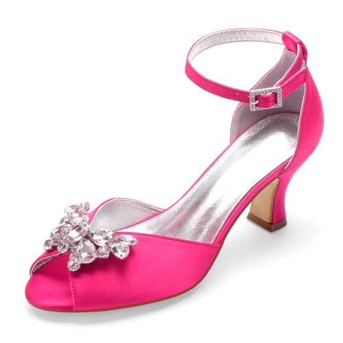 Damen Knöchelriemen Hochzeitsschuhe Für Braut Peeptoe Satin Kleid Sandalen Mittlerer Blockabsatz Abend Partei Abschlussball Schuhe Mit Strass,Fuchsia,42 EU Damen Knöchelriemen Hochzeitsschuhe Für Braut Peeptoe Satin Kleid Sandalen Mittlerer Blockabsatz Abend Partei Abschlussball Schuhe Mit Strass,Fuchsia,42 EU von smlekwc