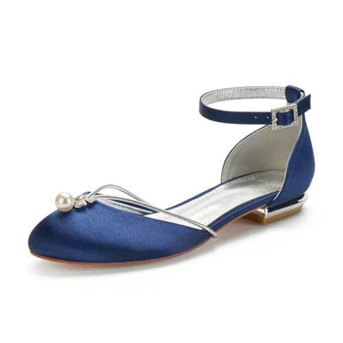 Damen Knöchelriemen Satin Brautschuhe Flache Absatz Hochzeit Kleid Schuhe Mit Perle Geschlossen Runde Zehen Abend Partei Abschlussball Sandalen,Marine,38 EU Damen Knöchelriemen Satin Brautschuhe Flache Absatz Hochzeit Kleid Schuhe Mit Perle Geschlossen Runde Zehen Abend Partei Abschlussball Sandalen,Marine,38 EU von smlekwc
