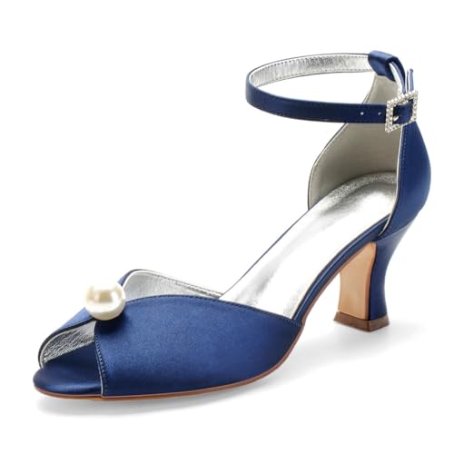 Damen Peeptoe Perlenhochzeit Pumps Mittlerer Blockabsatz Braut Sandalen Knöchelriemen Partei Abschlussball Kleid Schuhe Mit Schnalle,Marine,37 EU Damen Peeptoe Perlenhochzeit Pumps Mittlerer Blockabsatz Braut Sandalen Knöchelriemen Partei Abschlussball Kleid Schuhe Mit Schnalle,Marine,37 EU von smlekwc
