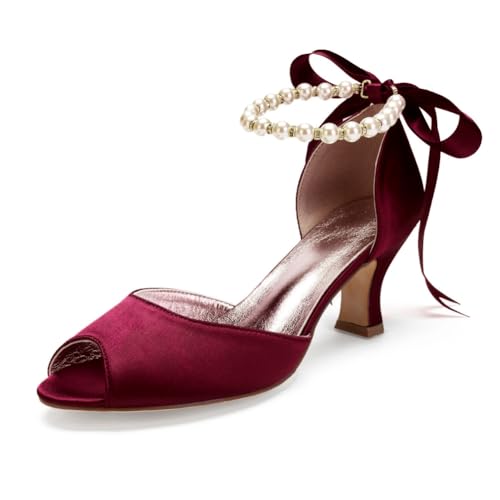 Damen Schnüren Kleid Pumps Mit Perle Mittlerer Blockabsatz Hochzeit Partei Abschlussball Schuhe Peeptoe Satin Brautsandalen,Burgundy,37 EU Damen Schnüren Kleid Pumps Mit Perle Mittlerer Blockabsatz Hochzeit Partei Abschlussball Schuhe Peeptoe Satin Brautsandalen,Burgundy,37 EU von smlekwc