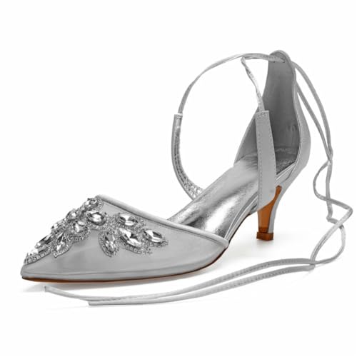 Damen Schnüren Kleid Pumps Mit Perlenbesetzter Spitze Zehen Satin Mesh Brautschuhe Mittlerer Kätzchen Ferse Hochzeit Partei Abschlussball Schuhe,Silber,40 EU Damen Schnüren Kleid Pumps Mit Perlenbesetzter Spitze Zehen Satin Mesh Brautschuhe Mittlerer Kätzchen Ferse Hochzeit Partei Abschlussball Schuhe,Silber,40 EU von smlekwc