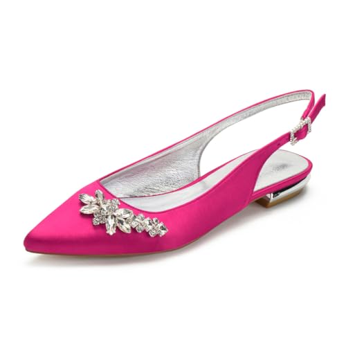 Damen Slip-Auf Hochzeit Sandalen Mit Schnalle Spitz Zehen Slingback Brautschuhe Niedrigem Absatz Ballerinas Mit Strass,Fuchsia,41 EU Damen Slip-Auf Hochzeit Sandalen Mit Schnalle Spitz Zehen Slingback Brautschuhe Niedrigem Absatz Ballerinas Mit Strass,Fuchsia,41 EU von smlekwc