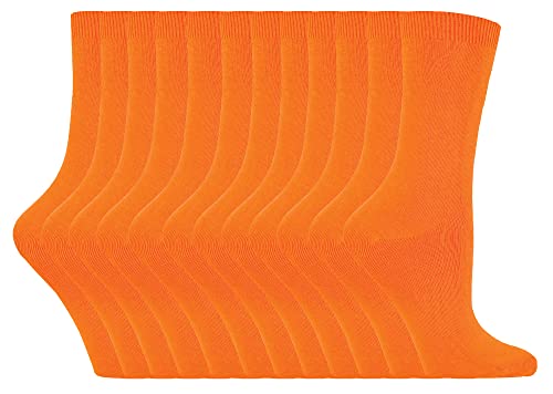 12er Pack Damen Baumwolle Bunt Socken | Sock Snob | Dünn Bequem Crew Uni Farbig Socken für Damen (37-42, Orange) von Sock Snob