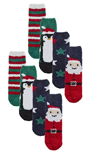 8er Pack Kinder Weihnachtssocken | Atmungsaktiv Warm Plüsch Flauschig Socken für Jungen und Mädchen (4-6 Jahre, Verschiedene) von Sock Snob