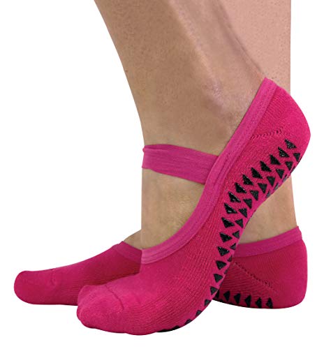 2er Pack Damen Baumwolle Bunt Invisible Yoga Socken Füßlinge mit Antirutsch ABS Sohle und Silikon (37/42 EUR, Pink) von Sock Snob