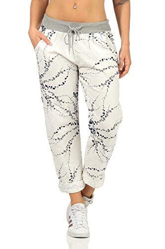 Damen Freizeithose leichte Jogger Sweatpants Sommerhose mit Gummizug Baumwolle Größe 36-44 (40-42, Blumenranke) von sockenhimmel