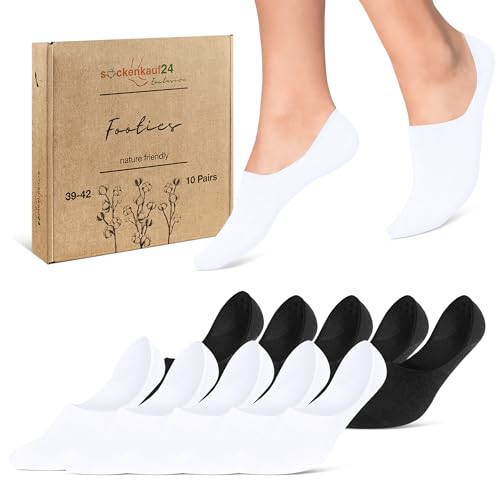 10 Paar Füßlinge Damen Herren Unsichtbare Sneaker Socken Atmungsaktiv Baumwolle 70103T (Schwarz Weiß 39-42) von sockenkauf24