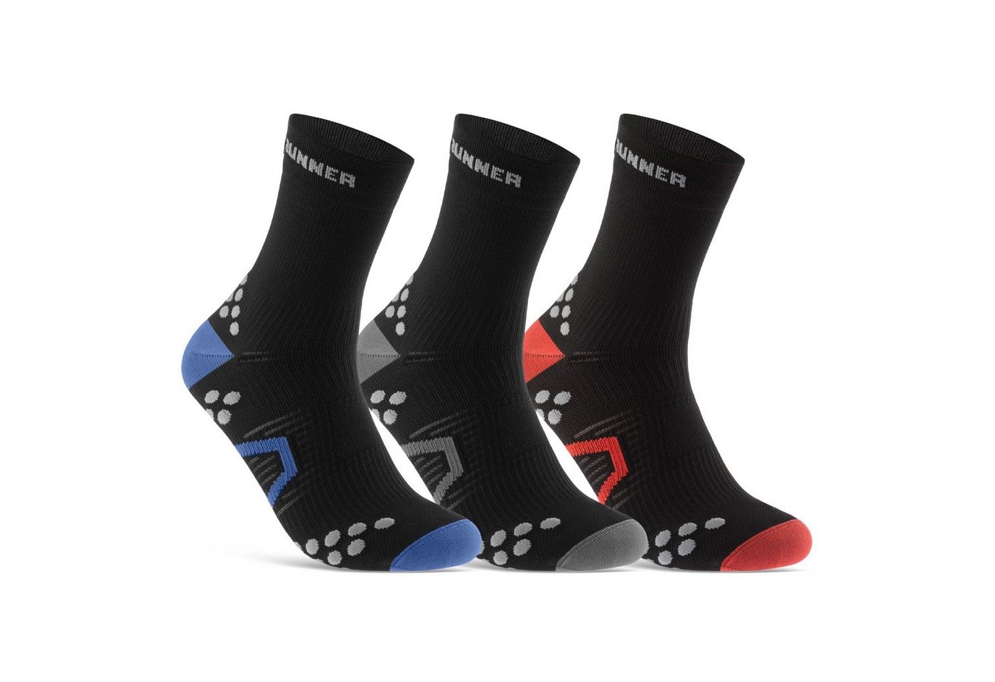 sockenkauf24 Laufsocken Sportsocken für Herren & Damen Laufsocken (Schw/Bl-Schw/Gr-Schw, 3-Paar, 35-38) Atmungsaktive Running Socks 50201P WP von sockenkauf24