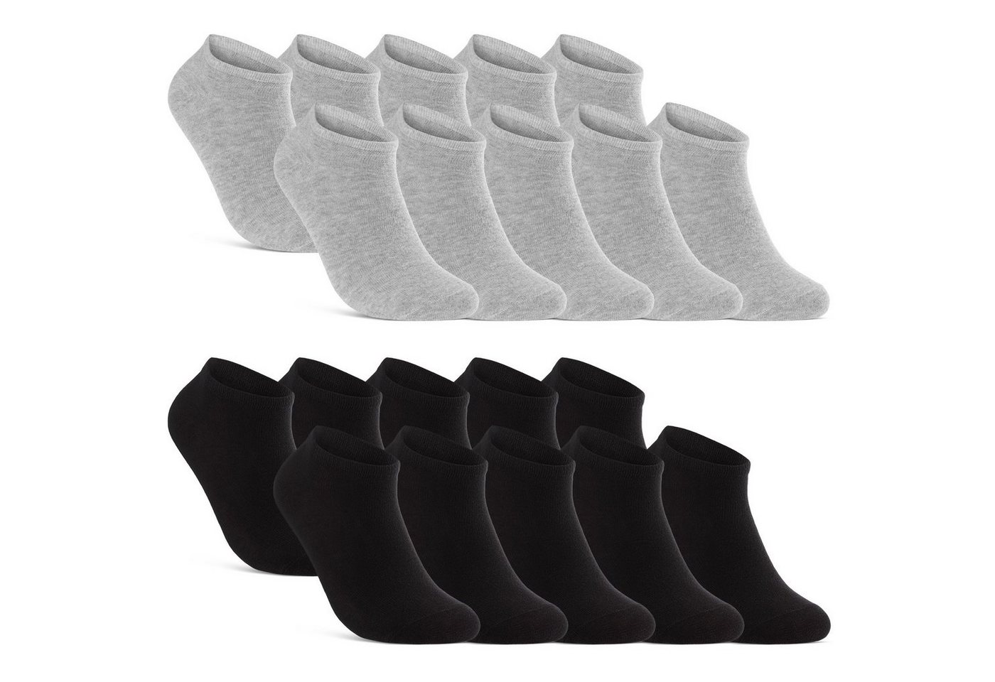 sockenkauf24 Sneakersocken 10, 20, 30 Paar Sneaker Socken Damen & Herren Schwarz Weiß Grau (Schwarz/Grau, 20-Paar, 35-38) Baumwolle - 16900 WP von sockenkauf24