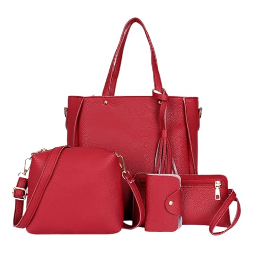 Mehrzweck-Damentaschen-Set aus PU-Leder, Umhängetasche, Geldbörse, lässige Handtasche, Schultertasche, Kartenhalter, 4-teilig, Rot R, Medium Mehrzweck-Damentaschen-Set aus PU-Leder, Umhängetasche, Geldbörse, lässige Handtasche, Schultertasche, Kartenhalter, 4-teilig, Rot R, Medium von sodeber