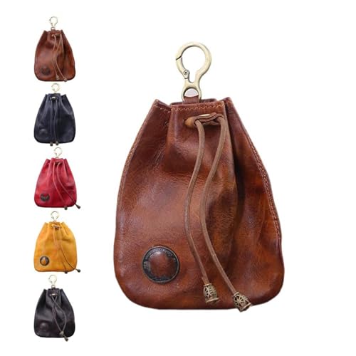 soluk Handmade Cowhide Retro Storage Bag, Simple Retro Cowhide Drawstring Change Purse, Portable Key Pouch, Change Storage Bag, Mini Multifunction Storage Bag for Men & Women von soluk