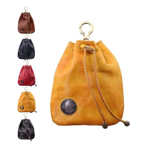 soluk Handmade Cowhide Retro Storage Bag, Simple Retro Cowhide Drawstring Change Purse, Portable Key Pouch, Change Storage Bag, Mini Multifunction Storage Bag for Men & Women von soluk