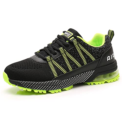 sotirsvs Herren Damen Laufschuhe Sportschuhe mit Luftpolster Turnschuhe Profilsohle Sneakers Leichte Schuhe Sport Outdoor Joggen Running Shoe Blackgreen 45 EU von sotirsvs