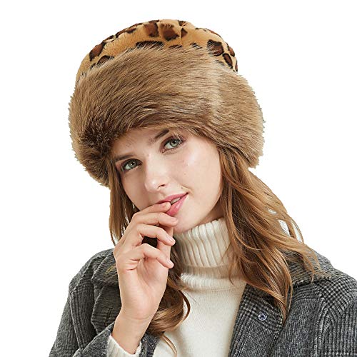 soul young Fellmütze Pelzmütze Damen mütze Wintermütze Faux Fuchs Pelz Warm Weich Leoparden Hut EINWEG Verpackung(Braun Leoparden) von soul young