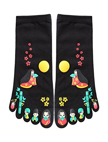 sourcing map 2 Paar Damen Japanesisch Cartoon Druck Zehe Socken Schwarz von uxcell