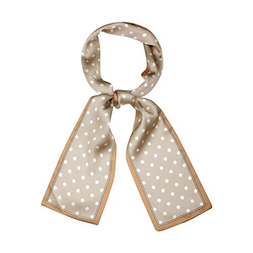 sourcing map Damen 50s Vintage Ribbon Skinny Schal Schöne Halswickel Polka Dots Haarband Kopftuch Khaki Kleine Dots 98 x 9cm von sourcing map