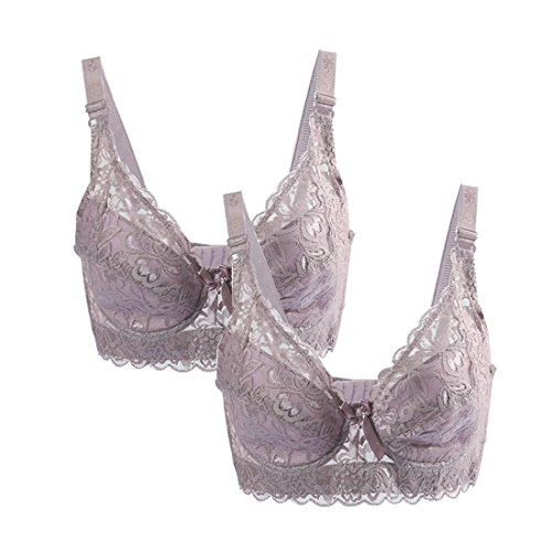 sourcing map Damen Plus Size Blumen Spitze Vollabdeckung Verstellbar Formbügel Bügel BH Plum-2 Pcs 42/95 Fit 40B/C von uxcell