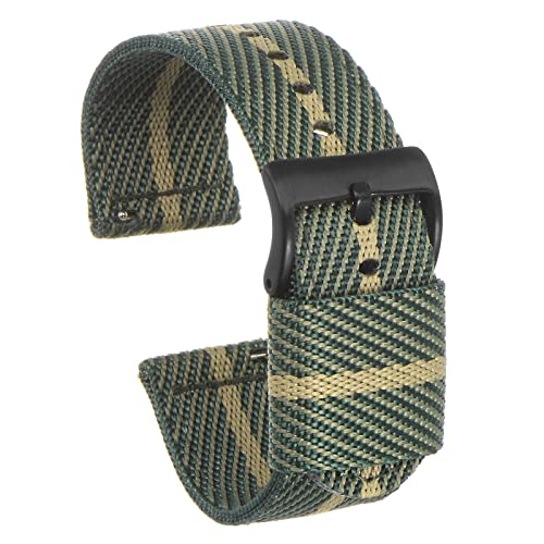 sourcing map Grünes, khakifarbenes, gestreiftes Nylon-Armband, 24mm Breite, Premium Nylonband für Herren, weiches, komfortables Ersatz-Segeltuch-Uhrenarmband von sourcing map