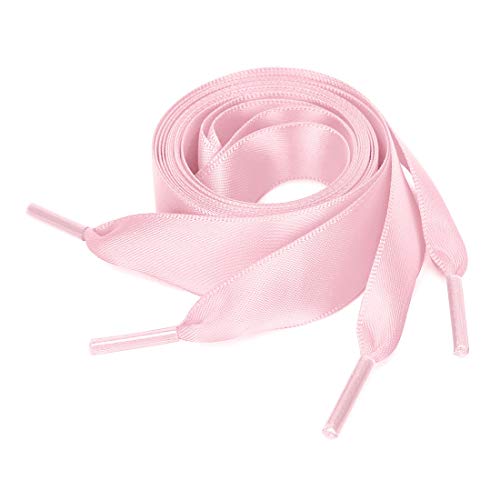 uxcell 2 Paare Damen Satin Flachband Schuhbänder Sneakers Canvas Schnürsenkel Rosa 160cm von sourcing map