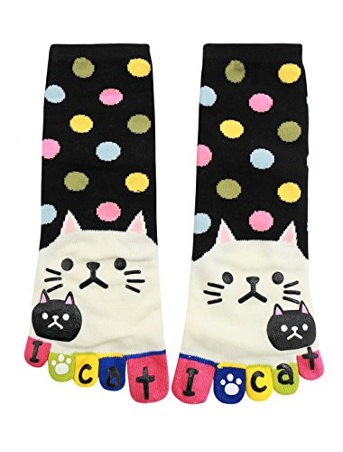 sourcingmap Damen Punkte Letter Cat Aufdruck Dehnbar Knöchellang Zehensocken - Damen, Schwarz, One Size: Regular von uxcell