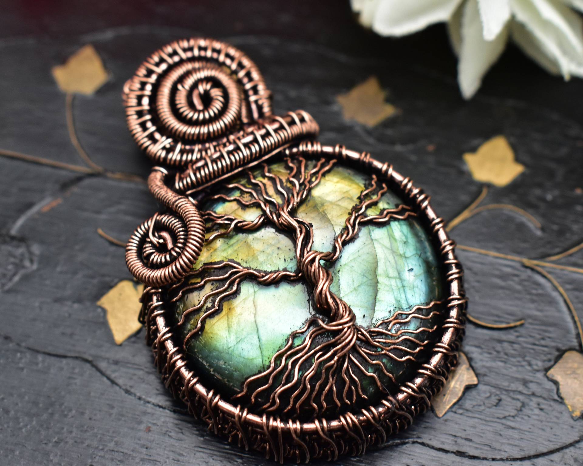 Wunderschöner Baum Des Lebens Wire Wrappe Anhänger Labradorit Kette Kupfer Schmuck Unikat Edelstein Boho Geschenk Für Sie Rendome Farbe /Sm von sparrowwrappedgems