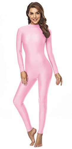 speerise Damen Adult high Neck Zip one Piece Unitard Full Body Leotard Large rosa von speerise