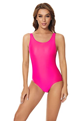 speerise Damen-Badeanzug, Übergröße, einteilig, Bauchkontrolle, volle Abdeckung, Tank, Gymnastikanzug, Knallpink (Hot Pink), 3XL von speerise