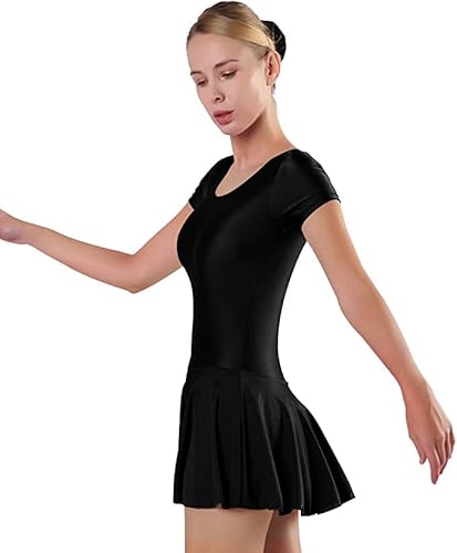 speerise Damen-Gymnastikanzug mit Rock, kurzärmelig, Balletttanz, Schwarz, XL von speerise