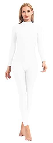 speerise Einteiler für Erwachsene, hoher Halsausschnitt, Reißverschluss, Ganzkörperanzug, Bodycon, Jumpsuit für Damen, weiß, 38 von speerise