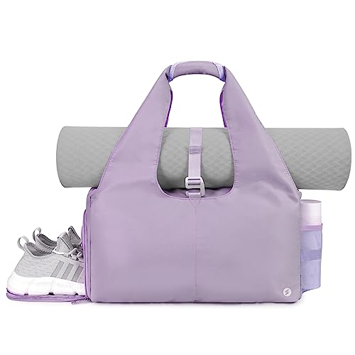 Sporttasche Damen Yogatasche Groß Tragetasche mit Schuhfach & Nassfach Reisetasche Herren Fitnessstudio Sport Gym Tasche für Yogamatten & Yoga-Zubehör, Lila von sportsnew