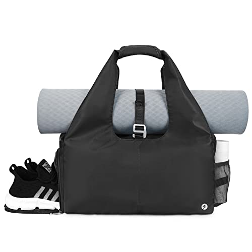 Sporttasche Damen Yogatasche Groß Reisetasche mit Schuhfach & Nassfach Tragetasche Herren Fitnessstudio Sport Gym Tasche für Yogamatten, Schwarz von sportsnew