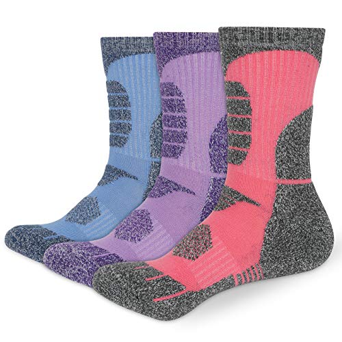 Thermo-Wandersocken für Damen, gepolstert, Sportsocken für Damen, 37-40, Multipack, Anti-Blasen, atmungsaktiv, warm, Arbeitsstiefel, bunt, dick, Wintersocken, 3 Paar, Lila, Blau, Rosa, 42 von srclo